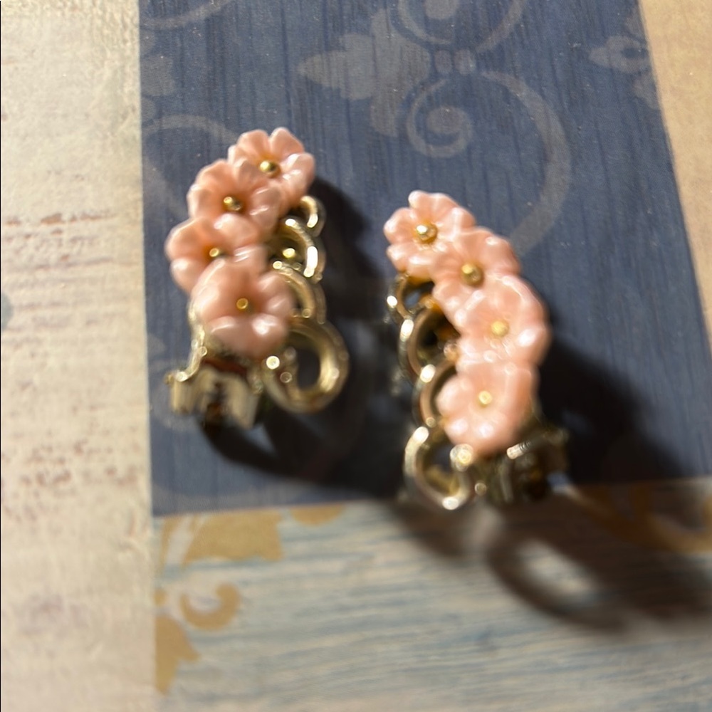 Floral Pink and Gold Earrings